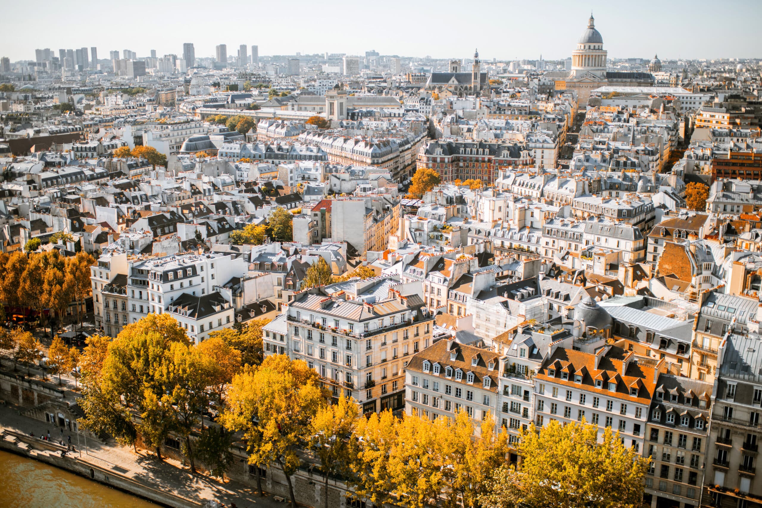 Aerial panoramic view of Paris from the Notre-Dame 